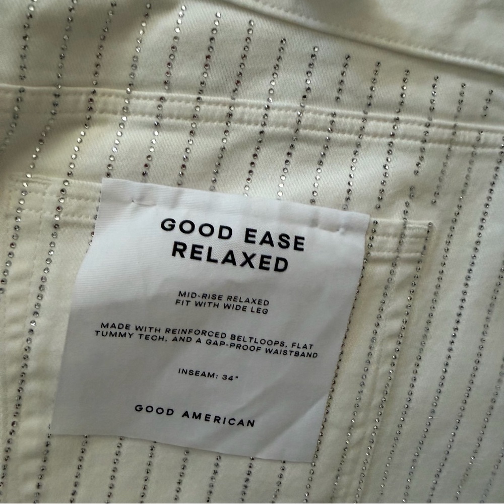 Good American White rhinestone Pinstripe Wide Leg Jeans - Picture 8 of 9